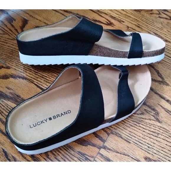 Lucky Brand Shoes - Women's Black Lucky Brand Harribel Toe-Loop Leather Sandals (Size 7M / 37.5)